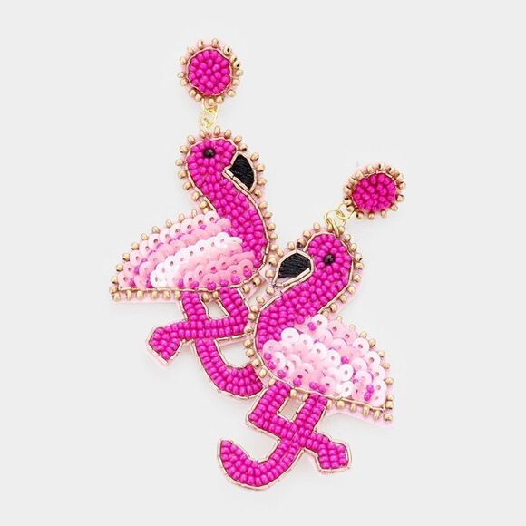 Flamingo Pink Seed Beaded Dangle Earrings NWT - Picture 1 of 5